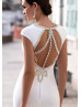 Cap Sleeve Crystal White Soft Satin Wedding Dress